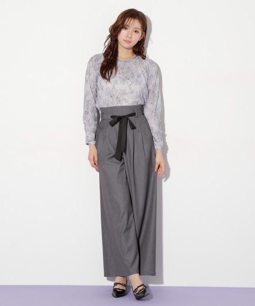 JILL by JILL STUART（ジルバイジルスチュアート）の「◇リボンベルト付きワイドパンツ（その他パンツ・レディース・チャコールグレー/ピンク/インディゴブルー・MEDIUM/SMALL）」の4枚目の写真