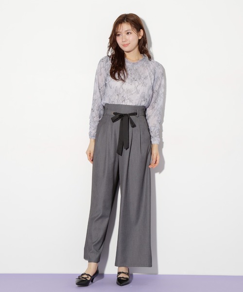 JILL by JILL STUART（ジルバイジルスチュアート）の「◇リボンベルト付きワイドパンツ（その他パンツ・レディース・チャコールグレー/ピンク/インディゴブルー・MEDIUM/SMALL）」の6枚目の写真