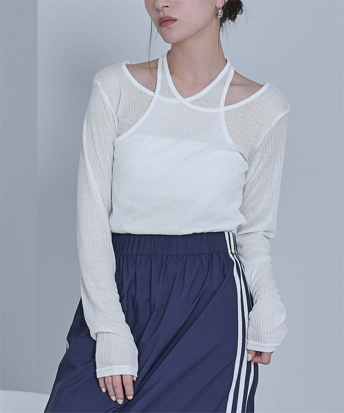miette（ミエット）の「シアーリブレイヤードライクトップス（Tシャツ/カットソー・レディース・イエロー/オフホワイト/チャコールグレー・FREE）」の3枚目の写真