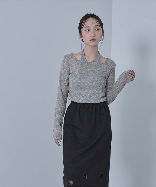 miette（ミエット）の「シアーリブレイヤードライクトップス（Tシャツ/カットソー・レディース・イエロー/オフホワイト/チャコールグレー・FREE）」の14枚目の写真
