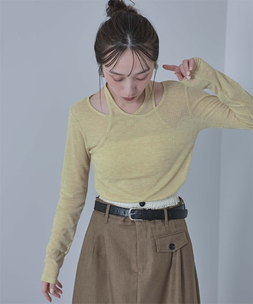 miette（ミエット）の「シアーリブレイヤードライクトップス（Tシャツ/カットソー・レディース・イエロー/オフホワイト/チャコールグレー・FREE）」の18枚目の写真