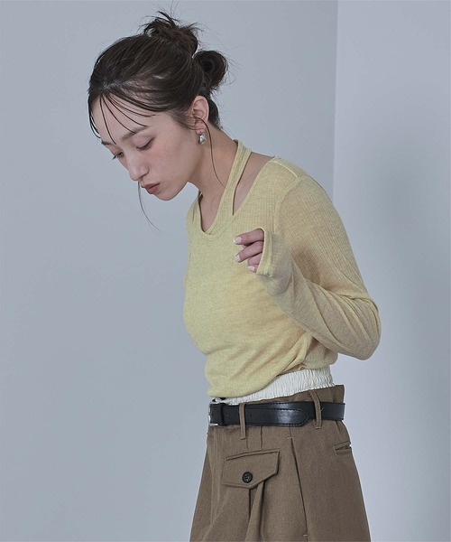 miette（ミエット）の「シアーリブレイヤードライクトップス（Tシャツ/カットソー・レディース・イエロー/オフホワイト/チャコールグレー・FREE）」の20枚目の写真