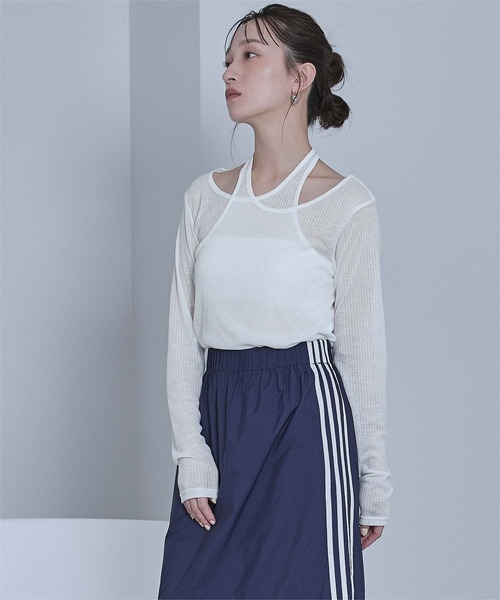 miette（ミエット）の「シアーリブレイヤードライクトップス（Tシャツ/カットソー・レディース・イエロー/オフホワイト/チャコールグレー・FREE）」の5枚目の写真