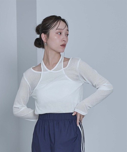 miette（ミエット）の「シアーリブレイヤードライクトップス（Tシャツ/カットソー・レディース・イエロー/オフホワイト/チャコールグレー・FREE）」の7枚目の写真