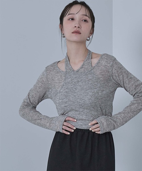 miette（ミエット）の「シアーリブレイヤードライクトップス（Tシャツ/カットソー・レディース・イエロー/オフホワイト/チャコールグレー・FREE）」の13枚目の写真