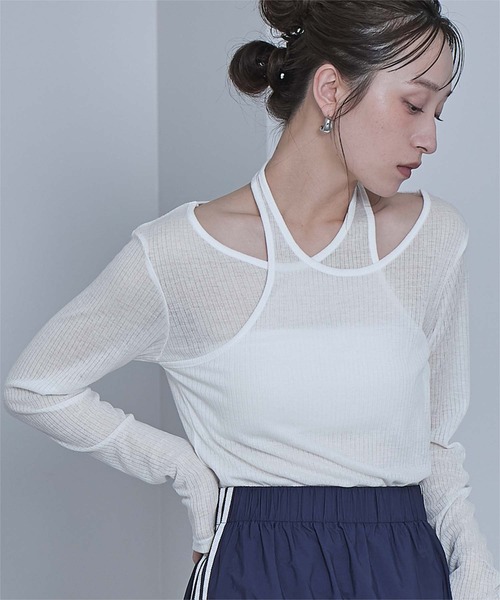 miette（ミエット）の「シアーリブレイヤードライクトップス（Tシャツ/カットソー・レディース・イエロー/オフホワイト/チャコールグレー・FREE）」の9枚目の写真