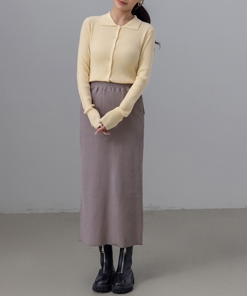 DAY CLOSET（デイ クローゼット）の「【細見え縦ライン】長袖 ポロカラー フロントボタン 細リブ ニット トップス レディース（ニット/セーター・レディース・ネイビー/チャコールグレー/クリーム/グレー・FREE）」の11枚目の写真