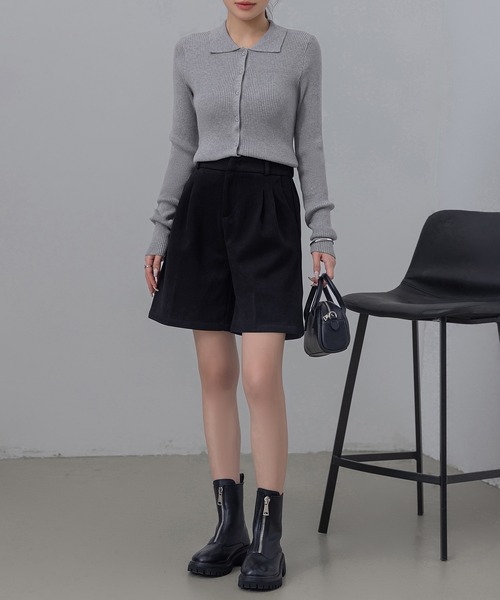 DAY CLOSET（デイ クローゼット）の「【細見え縦ライン】長袖 ポロカラー フロントボタン 細リブ ニット トップス レディース（ニット/セーター・レディース・ネイビー/チャコールグレー/クリーム/グレー・FREE）」の17枚目の写真