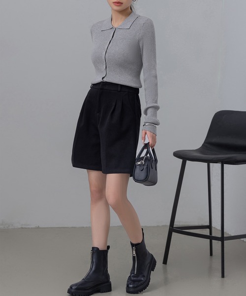 DAY CLOSET（デイ クローゼット）の「【細見え縦ライン】長袖 ポロカラー フロントボタン 細リブ ニット トップス レディース（ニット/セーター・レディース・ネイビー/チャコールグレー/クリーム/グレー・FREE）」の18枚目の写真