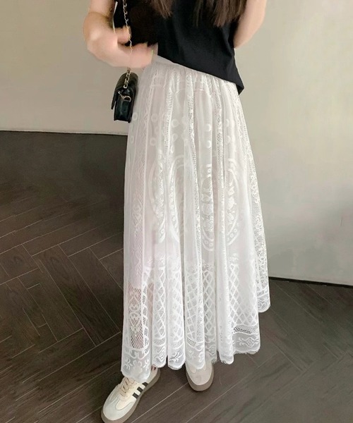 shopnikoniko（ショップニコニコ）の「総レーススカート フレア ボリューム ロング丈 スカート（スカート・レディース・ホワイト/ブラック・フリー）」の7枚目の写真