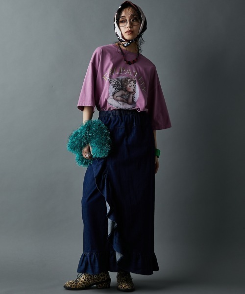 大きいサイズ レディース トップス 綿100％ピグメント染エンジェルプリントTシャツ有GEVS. 綿100％ピグメント染エンジェルプリントTシャツ＜大きいサイズ有