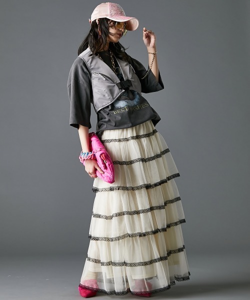 GEVS.（ジェイヴィス）の「綿100％ピグメント染エンジェルプリントTシャツ＜大きいサイズ有＞GEVS.（Tシャツ/カットソー・レディース・ピンク/チャコール・5L/4L/3L/LL/L/M）」の12枚目の写真