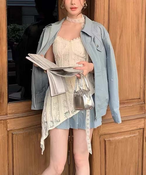gossip!ロサンゼルス(ゴシップロサンゼルス)の「レース キャミソールワンピース(ワンピース・レディース・ブラック/オフホワイト・FREE)」の1枚目の写真