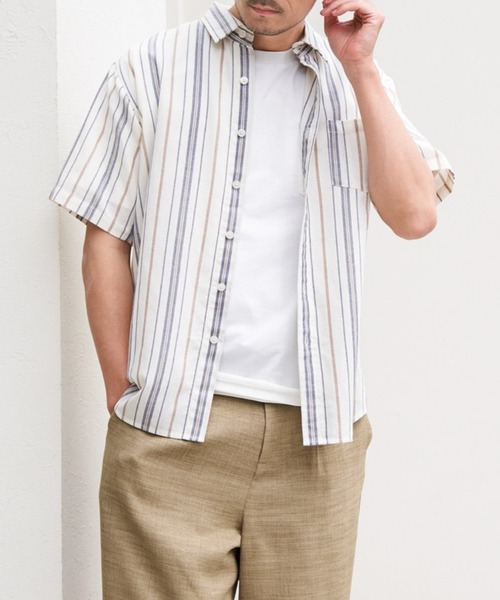 ikka(イッカ)の「パナマレギュラーカラーシャツ(シャツ/ブラウス・メンズ・オレンジ/ネイビー/ベージュ/オフホワイト/ブルー/オリーブ・S/M/L/XL)」の2枚目の写真