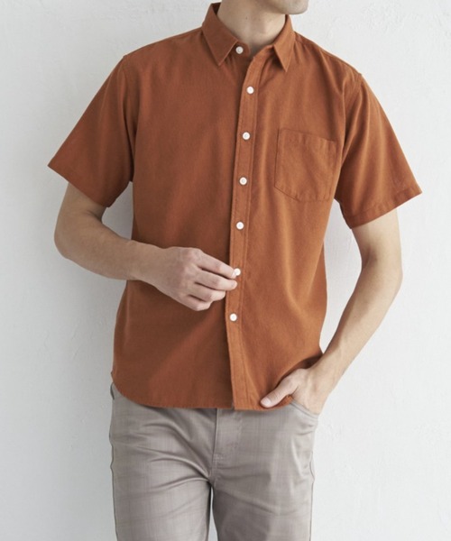 ikka(イッカ)の「パナマレギュラーカラーシャツ(シャツ/ブラウス・メンズ・オレンジ/ネイビー/ベージュ/オフホワイト/ブルー/オリーブ・S/M/L/XL)」の6枚目の写真