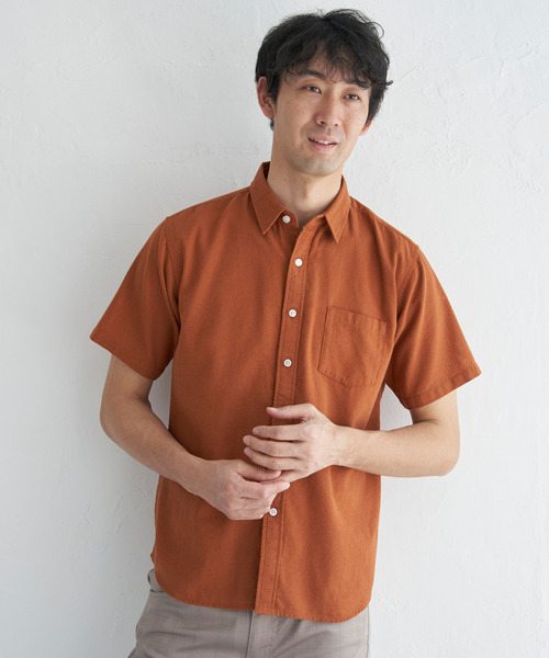 ikka(イッカ)の「パナマレギュラーカラーシャツ(シャツ/ブラウス・メンズ・オレンジ/ネイビー/ベージュ/オフホワイト/ブルー/オリーブ・S/M/L/XL)」の12枚目の写真