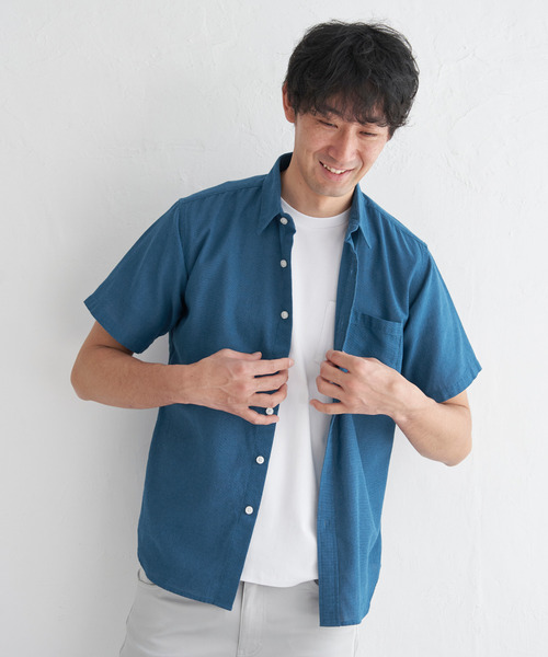 ikka(イッカ)の「パナマレギュラーカラーシャツ(シャツ/ブラウス・メンズ・オレンジ/ネイビー/ベージュ/オフホワイト/ブルー/オリーブ・S/M/L/XL)」の16枚目の写真
