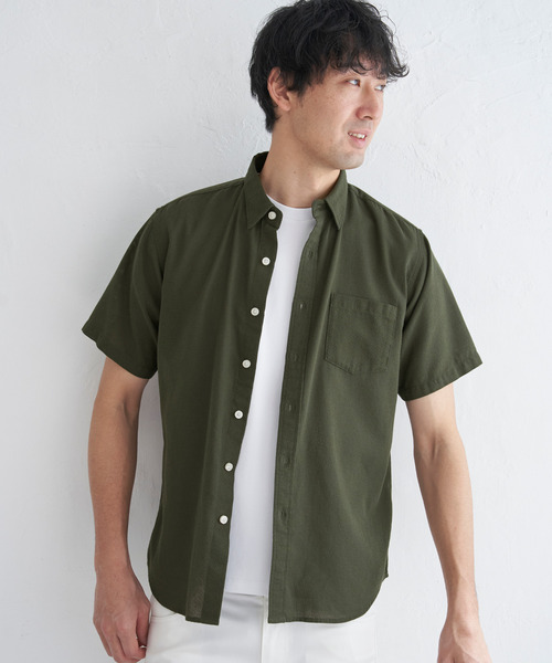 ikka(イッカ)の「パナマレギュラーカラーシャツ(シャツ/ブラウス・メンズ・オレンジ/ネイビー/ベージュ/オフホワイト/ブルー/オリーブ・S/M/L/XL)」の14枚目の写真