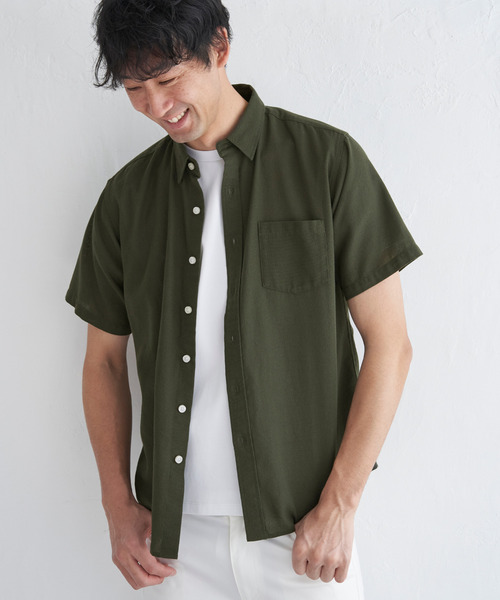 ikka(イッカ)の「パナマレギュラーカラーシャツ(シャツ/ブラウス・メンズ・オレンジ/ネイビー/ベージュ/オフホワイト/ブルー/オリーブ・S/M/L/XL)」の15枚目の写真