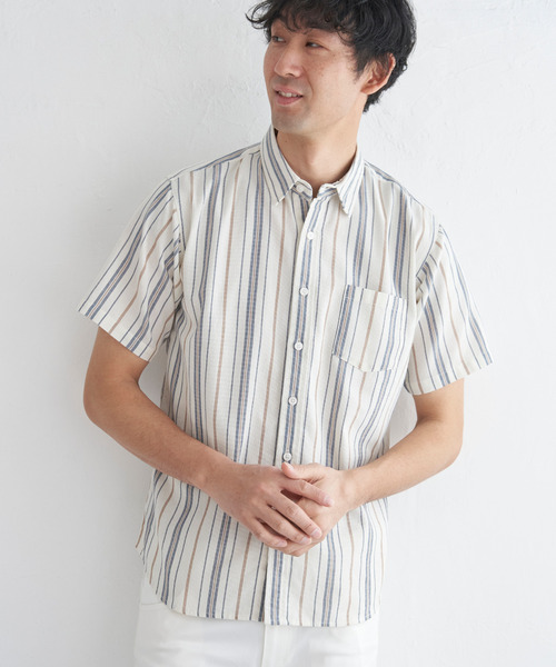 ikka(イッカ)の「パナマレギュラーカラーシャツ(シャツ/ブラウス・メンズ・オレンジ/ネイビー/ベージュ/オフホワイト/ブルー/オリーブ・S/M/L/XL)」の10枚目の写真