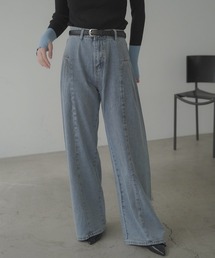 Side panel switching Wide denim pants / サイドパネル切り替えタックワイドデニムパンツ