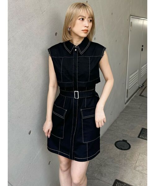 MURUA(ムルーア)の「ステッチミニワンピース(ワンピース・レディース・ブラック/アイボリー・FREE)」の9枚目の写真