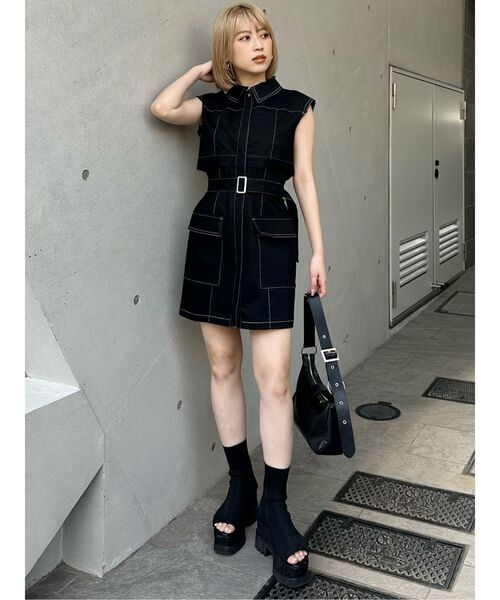 MURUA(ムルーア)の「ステッチミニワンピース(ワンピース・レディース・ブラック/アイボリー・FREE)」の14枚目の写真