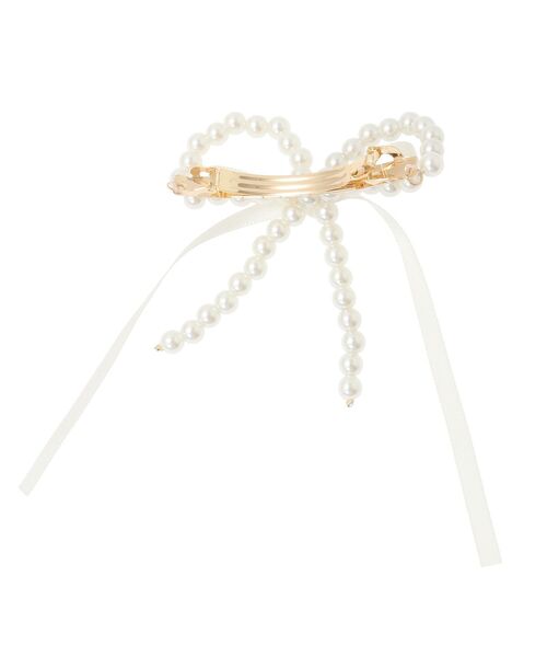 パールサテンリボンバレッタ（バレッタ/ヘアクリップ）｜Maison de