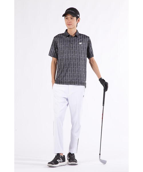 ニューバランスゴルフ】ラバーロゴネーム×ジャガード総柄 半袖ゴルフポロシャツ3L NEW BALANCE GOLF ニューバランス 半袖ポロシャツ ロゴ総柄