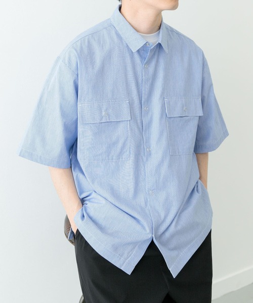 ITEMS URBANRESEARCH（アイテムズ アーバンリサーチ）の「ストライプリングドットボタン半袖シャツ（シャツ/ブラウス・メンズ・ブルー/ブラック・LARGE/MEDIUM）」の2枚目の写真