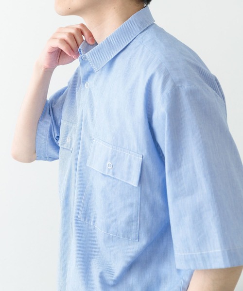 ITEMS URBANRESEARCH（アイテムズ アーバンリサーチ）の「ストライプリングドットボタン半袖シャツ（シャツ/ブラウス・メンズ・ブルー/ブラック・LARGE/MEDIUM）」の4枚目の写真