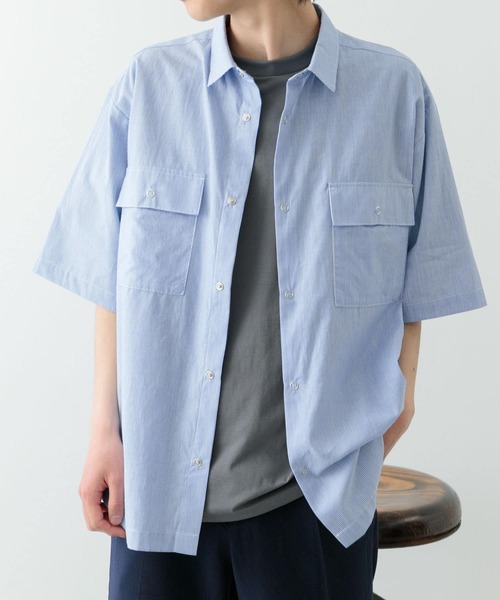 ITEMS URBANRESEARCH（アイテムズ アーバンリサーチ）の「ストライプリングドットボタン半袖シャツ（シャツ/ブラウス・メンズ・ブルー/ブラック・LARGE/MEDIUM）」の8枚目の写真