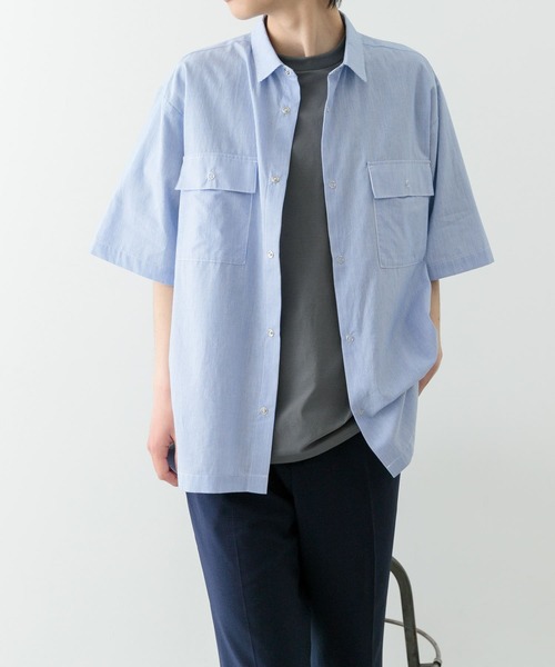 ITEMS URBANRESEARCH（アイテムズ アーバンリサーチ）の「ストライプリングドットボタン半袖シャツ（シャツ/ブラウス・メンズ・ブルー/ブラック・LARGE/MEDIUM）」の10枚目の写真