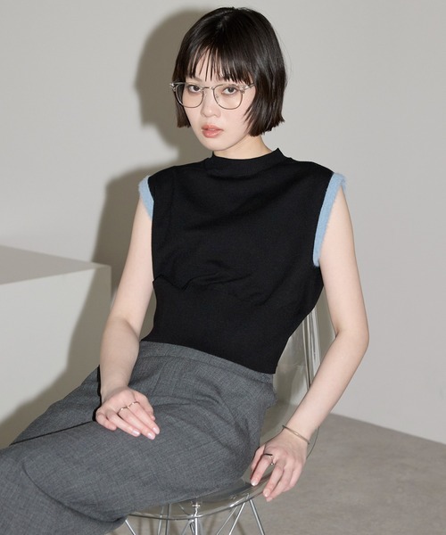 leimn（レイムン）の「【袖バイカラータンクニットベスト】（ベスト・レディース・ブラック/ホワイト・M）」の2枚目の写真