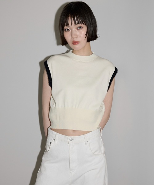 leimn（レイムン）の「【袖バイカラータンクニットベスト】（ベスト・レディース・ブラック/ホワイト・M）」の3枚目の写真