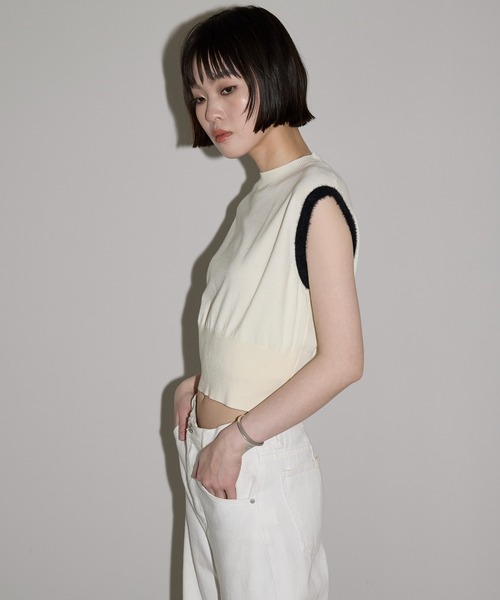 leimn（レイムン）の「【袖バイカラータンクニットベスト】（ベスト・レディース・ブラック/ホワイト・M）」の4枚目の写真