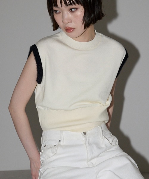leimn（レイムン）の「【袖バイカラータンクニットベスト】（ベスト・レディース・ブラック/ホワイト・M）」の19枚目の写真