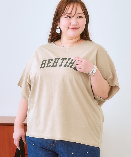 SMILE LAND（スマイルランド）の「＜大きいサイズ＞ ドルマンプリントTシャツ（吸汗速乾）（Tシャツ/カットソー・レディース・ベージュ系/オレンジ系/グリーン系/ブラック系/ネイビー系/ネイビー系2/グレー系/ブラック系2/ホワイト系/ネイビー系3/ブラック系3・L～LL/3L～4L/5L～6L）」の7枚目の写真