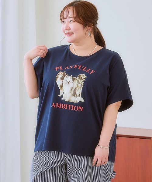 SMILE LAND（スマイルランド）の「＜大きいサイズ＞ ドルマンプリントTシャツ（吸汗速乾）（Tシャツ/カットソー・レディース・ベージュ系/オレンジ系/グリーン系/ブラック系/ネイビー系/ネイビー系2/グレー系/ブラック系2/ホワイト系/ネイビー系3/ブラック系3・L～LL/3L～4L/5L～6L）」の9枚目の写真