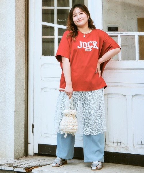 SMILE LAND（スマイルランド）の「＜大きいサイズ＞ ドルマンプリントTシャツ（吸汗速乾）（Tシャツ/カットソー・レディース・ベージュ系/オレンジ系/グリーン系/ブラック系/ネイビー系/ネイビー系2/グレー系/ブラック系2/ホワイト系/ネイビー系3/ブラック系3・L～LL/3L～4L/5L～6L）」の12枚目の写真