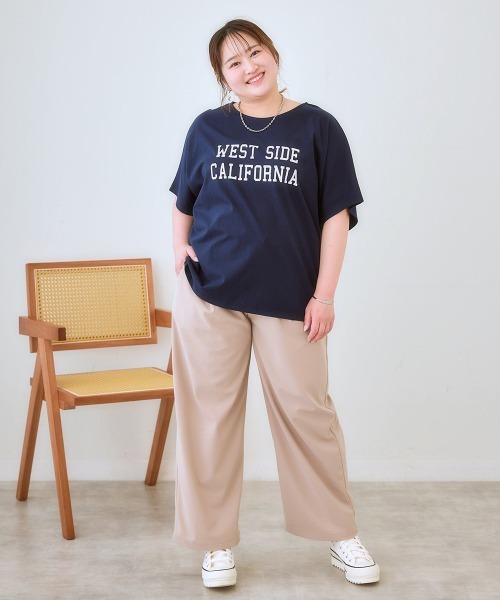 SMILE LAND（スマイルランド）の「＜大きいサイズ＞ ドルマンプリントTシャツ（吸汗速乾）（Tシャツ/カットソー・レディース・ベージュ系/オレンジ系/グリーン系/ブラック系/ネイビー系/ネイビー系2/グレー系/ブラック系2/ホワイト系/ネイビー系3/ブラック系3・L～LL/3L～4L/5L～6L）」の13枚目の写真