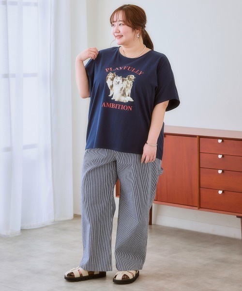 SMILE LAND（スマイルランド）の「＜大きいサイズ＞ ドルマンプリントTシャツ（吸汗速乾）（Tシャツ/カットソー・レディース・ベージュ系/オレンジ系/グリーン系/ブラック系/ネイビー系/ネイビー系2/グレー系/ブラック系2/ホワイト系/ネイビー系3/ブラック系3・L～LL/3L～4L/5L～6L）」の15枚目の写真
