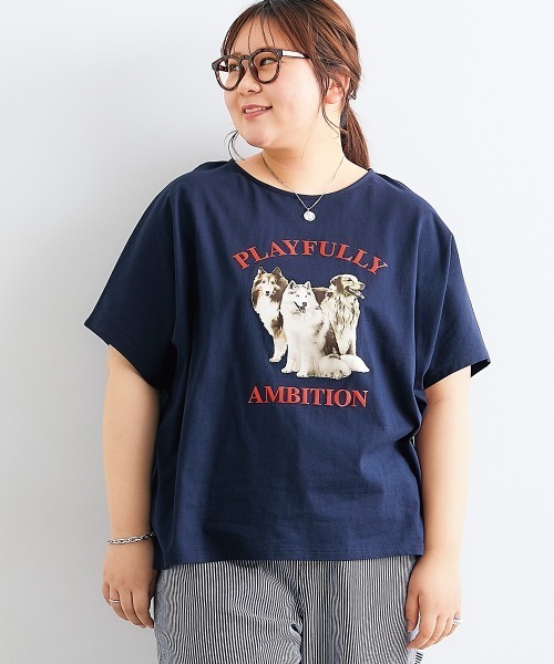 SMILE LAND（スマイルランド）の「＜大きいサイズ＞ ドルマンプリントTシャツ（吸汗速乾）（Tシャツ/カットソー・レディース・ベージュ系/オレンジ系/グリーン系/ブラック系/ネイビー系/ネイビー系2/グレー系/ブラック系2/ホワイト系/ネイビー系3/ブラック系3・L～LL/3L～4L/5L～6L）」の16枚目の写真