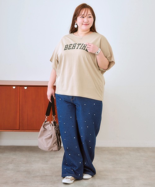 SMILE LAND（スマイルランド）の「＜大きいサイズ＞ ドルマンプリントTシャツ（吸汗速乾）（Tシャツ/カットソー・レディース・ベージュ系/オレンジ系/グリーン系/ブラック系/ネイビー系/ネイビー系2/グレー系/ブラック系2/ホワイト系/ネイビー系3/ブラック系3・L～LL/3L～4L/5L～6L）」の18枚目の写真