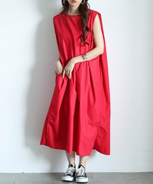 Sawa a la mode(サワアラモード)の「ゆったりノースリーブカットソーワンピース(ワンピース・レディース・レッド/イエロー/ブラック・FREE)」の3枚目の写真