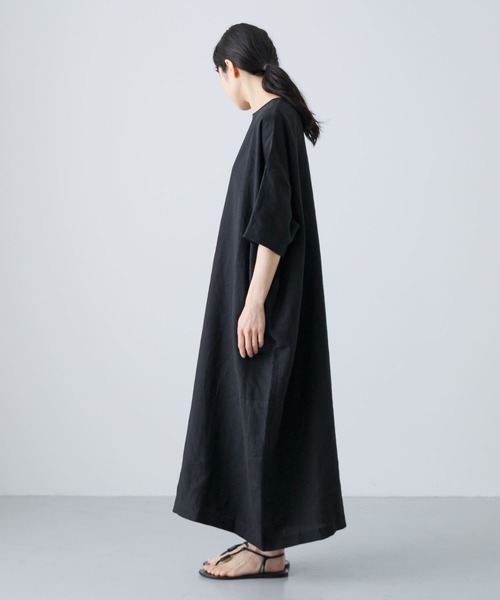 2サイズ展開』リネンクルーネックワイドワンピース（ワンピース