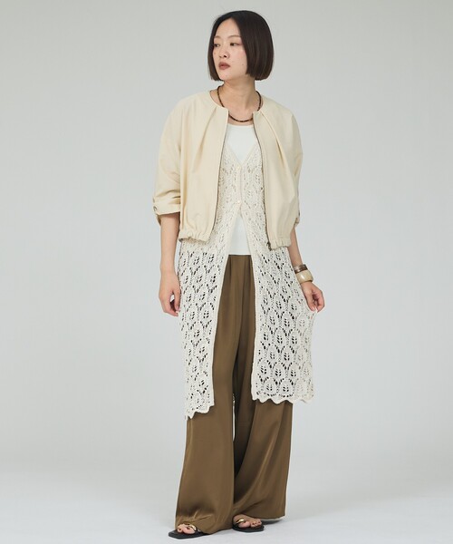 qualite(カリテ)の「【セットアップ対応】シアサッカーブルゾン/春服/夏服/サマージャケット/オフィスカジュアル/ドルマンジャケット(ブルゾン・レディース・ベージュ/ネイビー・38/36)」の9枚目の写真