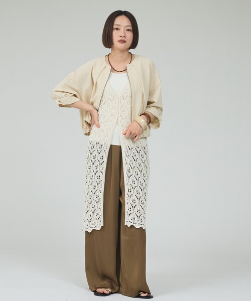 qualite(カリテ)の「【セットアップ対応】シアサッカーブルゾン/春服/夏服/サマージャケット/オフィスカジュアル/ドルマンジャケット(ブルゾン・レディース・ベージュ/ネイビー・38/36)」の10枚目の写真
