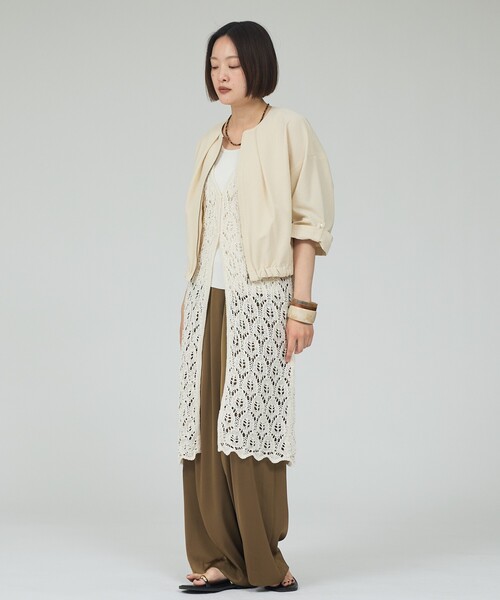 qualite(カリテ)の「【セットアップ対応】シアサッカーブルゾン/春服/夏服/サマージャケット/オフィスカジュアル/ドルマンジャケット(ブルゾン・レディース・ベージュ/ネイビー・38/36)」の11枚目の写真