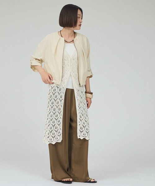 qualite(カリテ)の「【セットアップ対応】シアサッカーブルゾン/春服/夏服/サマージャケット/オフィスカジュアル/ドルマンジャケット(ブルゾン・レディース・ベージュ/ネイビー・38/36)」の12枚目の写真